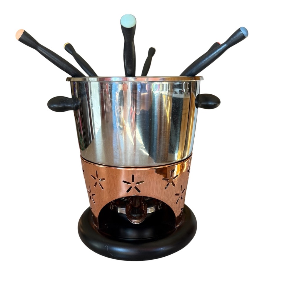 Michael Graves Design Stainless Steel Fondue Set Copper Burner 6 Forks Complete